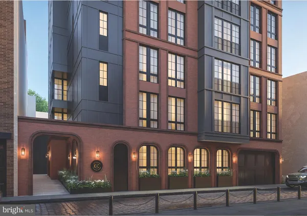 front view of building with a street