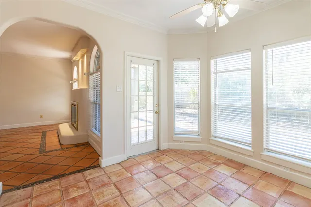 a view of a room with a large windows