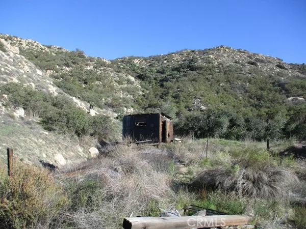 a view of backyard with wooden fence and trees