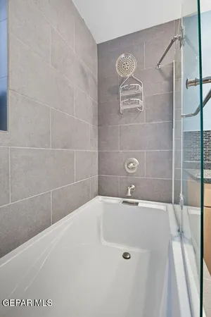 a bathroom with a bathtub