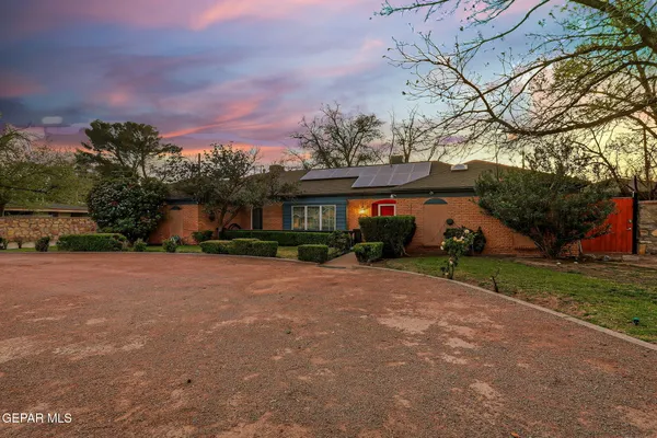a view of a trees in front of a brick house