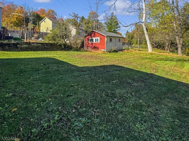 a view of big yard in front of house with a large tree
