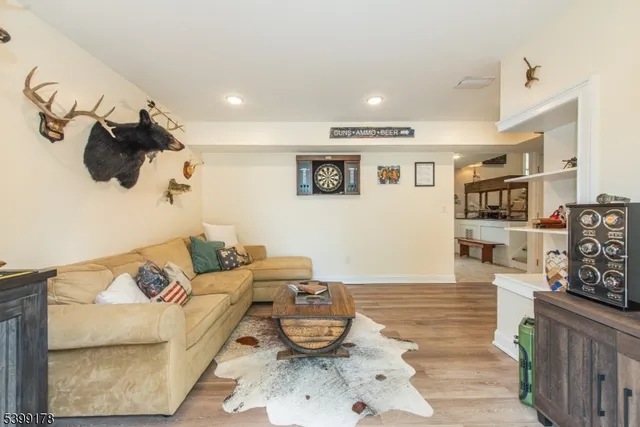 a living room with furniture and a rug