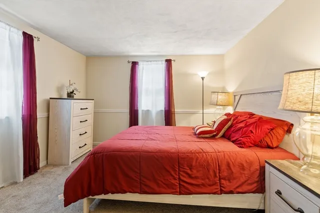 a bedroom with a bed and a closet