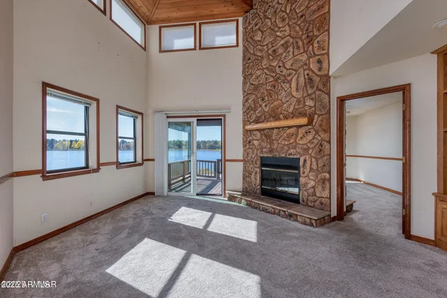 a living room with a fireplace