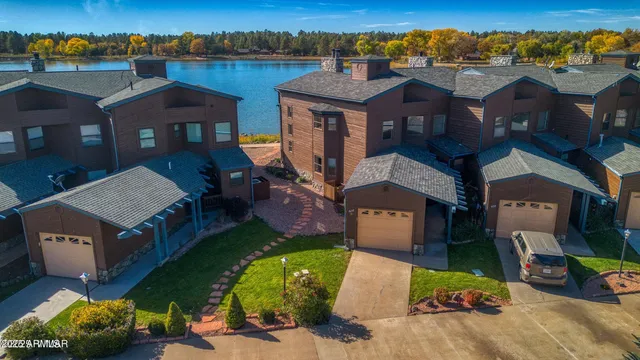 an aerial view of a house with a garden
