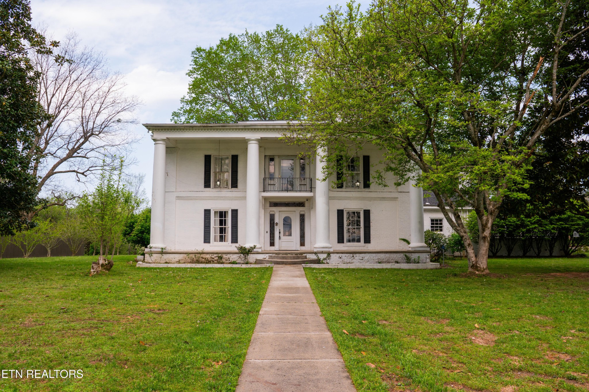a front view of house with yard and green space