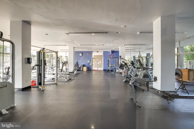 a view of a room with gym equipment
