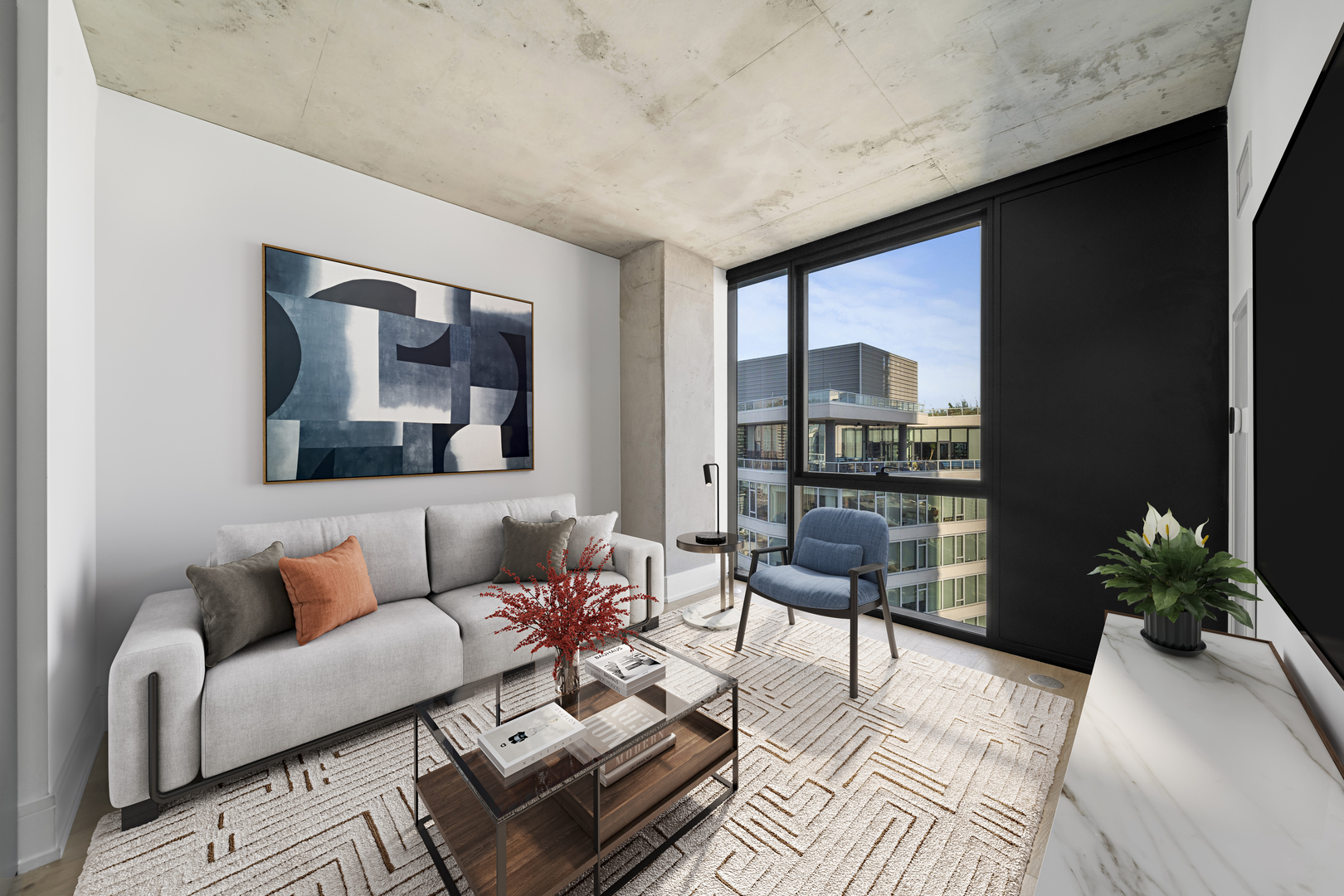 234 West Polk Street, Unit 3411 Chicago, IL 60607 - Photo 3 of 37 a living room with furniture and a large window