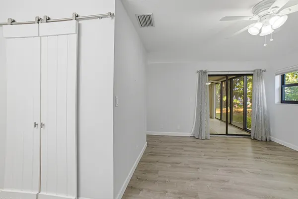a view of a room with racks on the wall