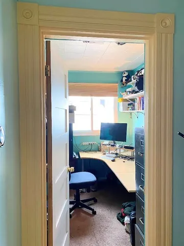 a room with a workspace