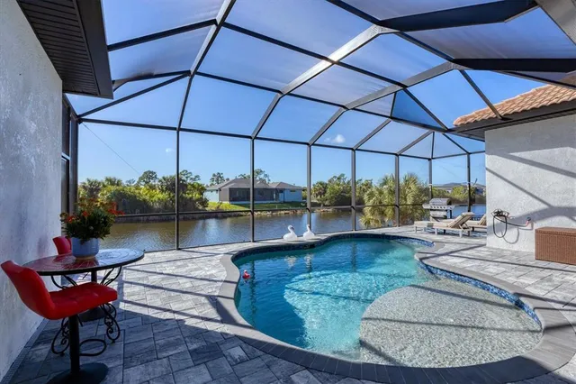 a view of a swimming pool in the backyard
