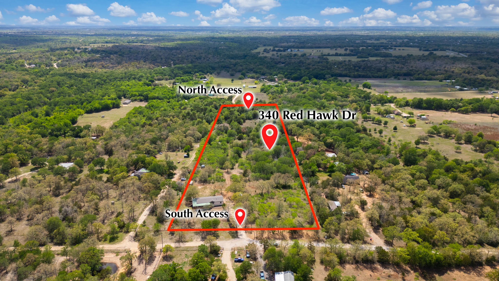 340 Red Hawk Drive Dale, TX 78616 - Photo 13 of 39 Aerial view with highlight of approximate lot lines