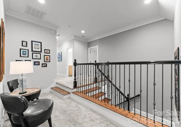 a view of a hallway with workspace