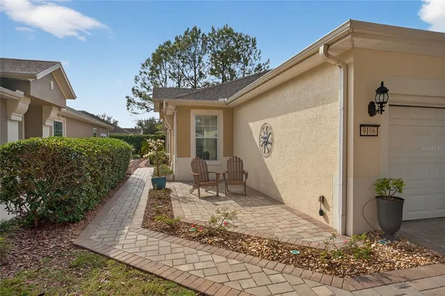 a view of a porch with a patio