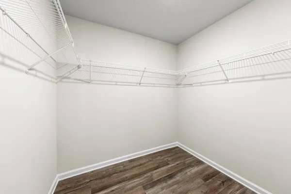 a view of a room with racks on the wall