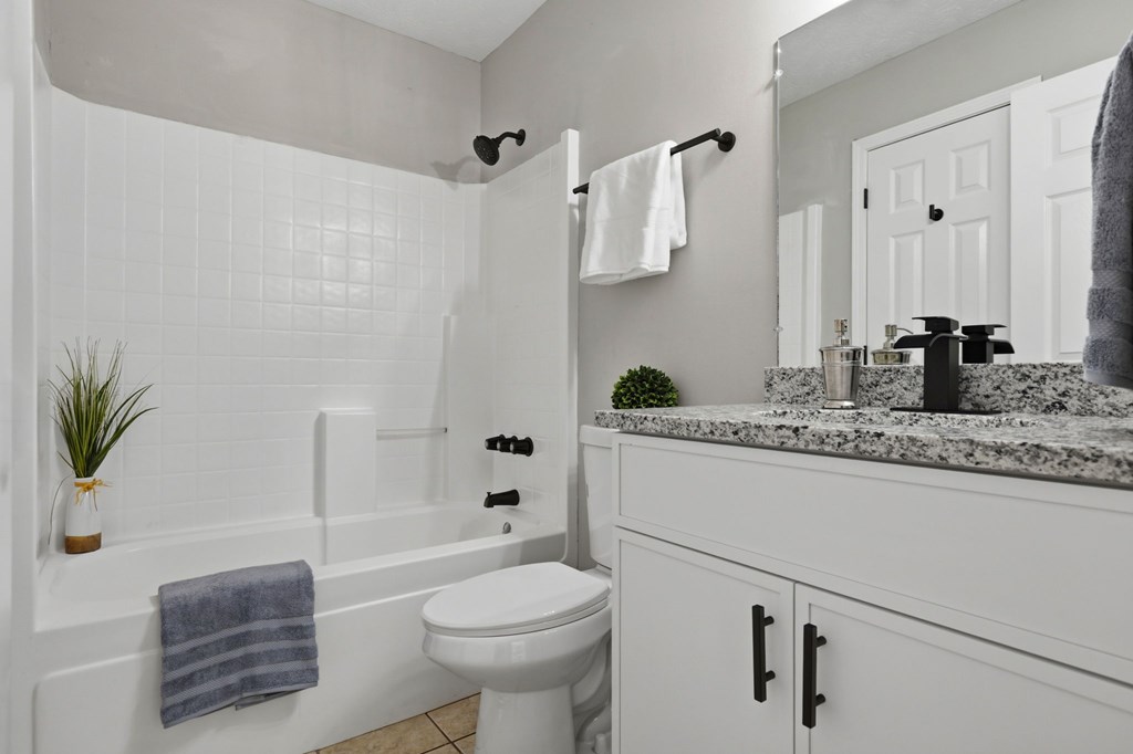 2222 Barnes Drive Columbus, GA 31907 - Photo 11 of 49 a bathroom with a granite countertop sink a toilet a mirror a vanity and shower