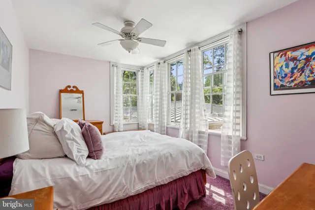 a backyard of a house with a yard and large trees