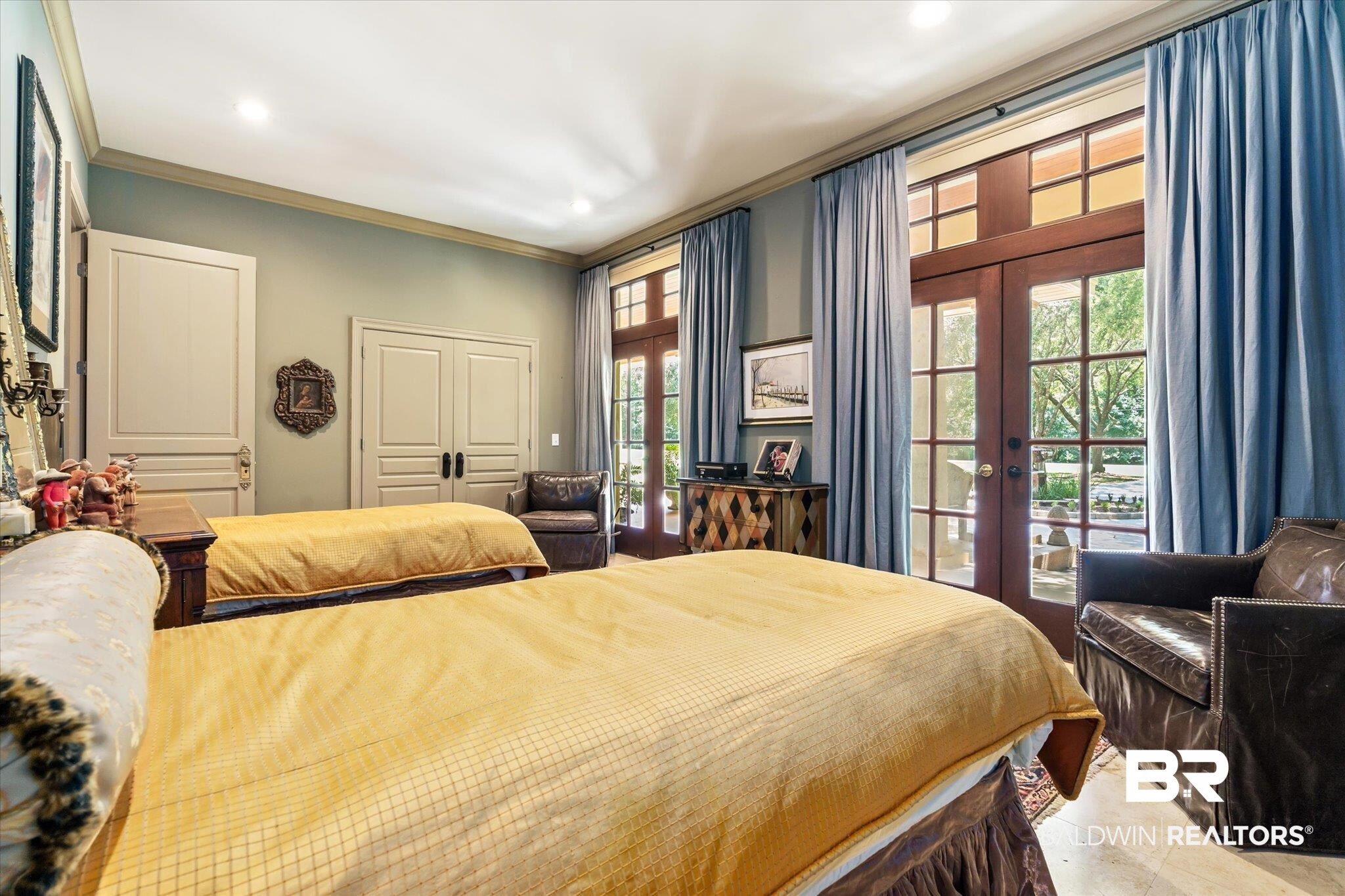 6341 Raintree Road Fairhope, AL 36532 - Photo 18 of 40 Tiled bedroom featuring ornamental molding, french doors, and access to exterior