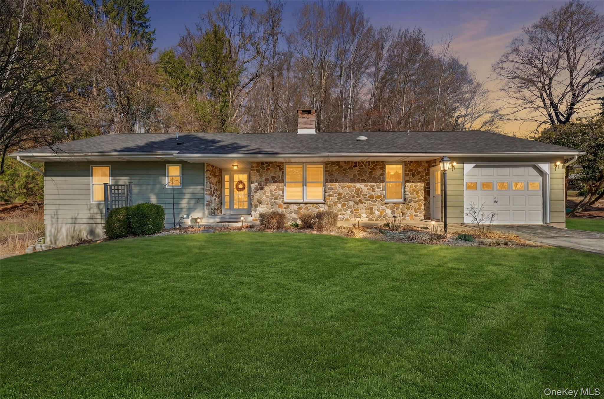 123 Fleury Road Pine Bush, NY 12566 - Photo 1 of 46 Single story home with an attached garage, a chimney, driveway, and a lawn