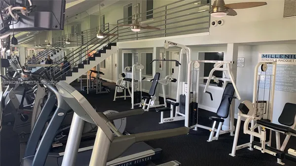 a view of a room with gym equipment