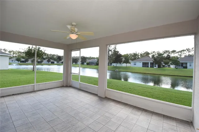 a view of a lake with a big yard