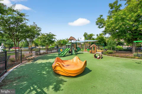 a view of a park with slide