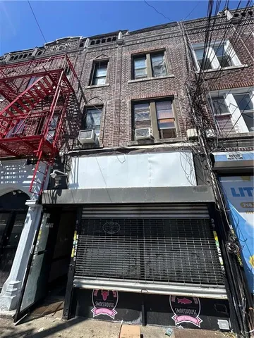a view of a building with a door