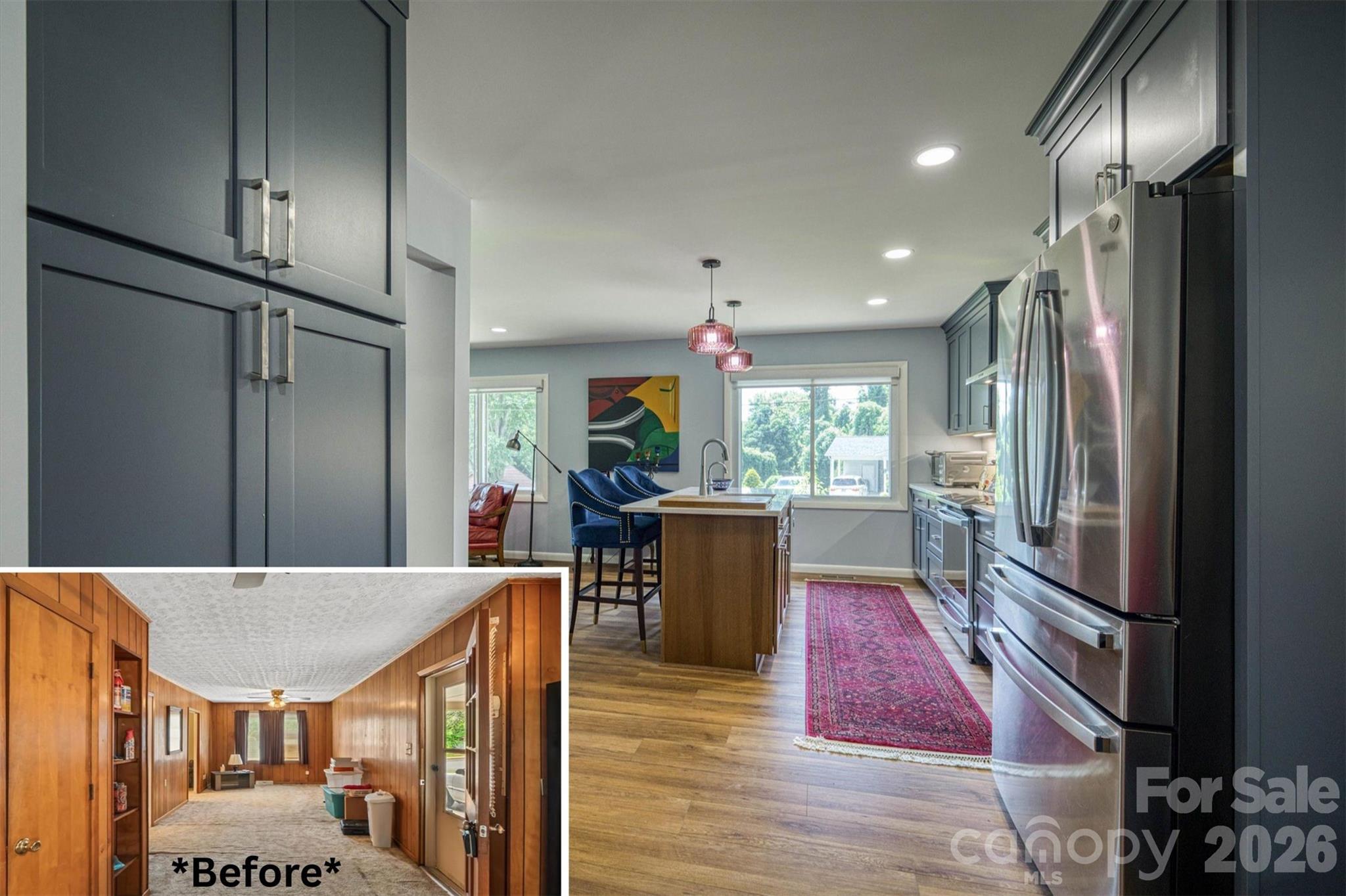 214 Howard Street Morganton, NC 28655 - Photo 10 of 22 a kitchen with stainless steel appliances granite countertop a refrigerator a oven a sink and a dining table
