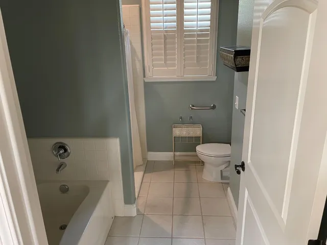 a bathroom with a toilet and a bathtub