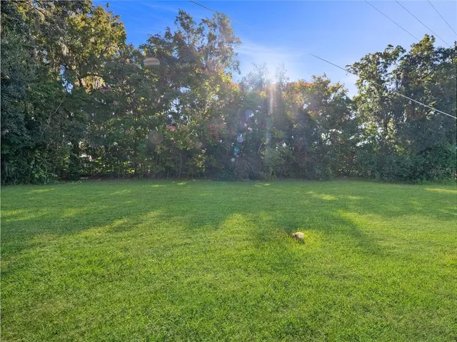 a view of a field of grass and trees