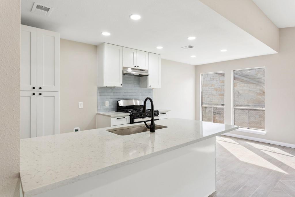 9604 Crown Ridge Road Austin, TX 78753 - Photo 11 of 24 A well-appointed kitchen showcasing a pristine island with an integrated sink and modern appliances.