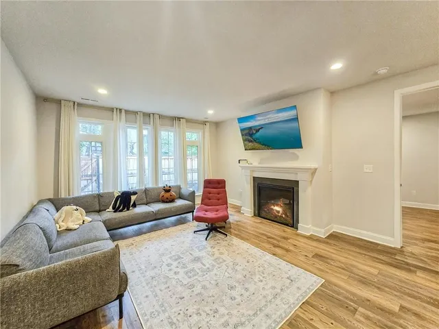 a living room with furniture or couch and a fireplace