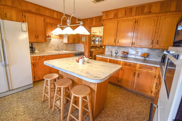 a kitchen with a sink a stove and a refrigerator