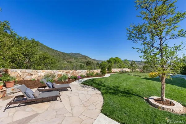 a view of a garden with a bench
