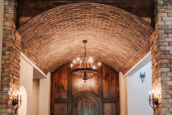 a close view of a chandelier in the house