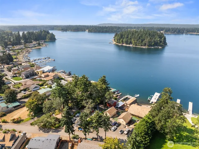 a view of a lake with houses