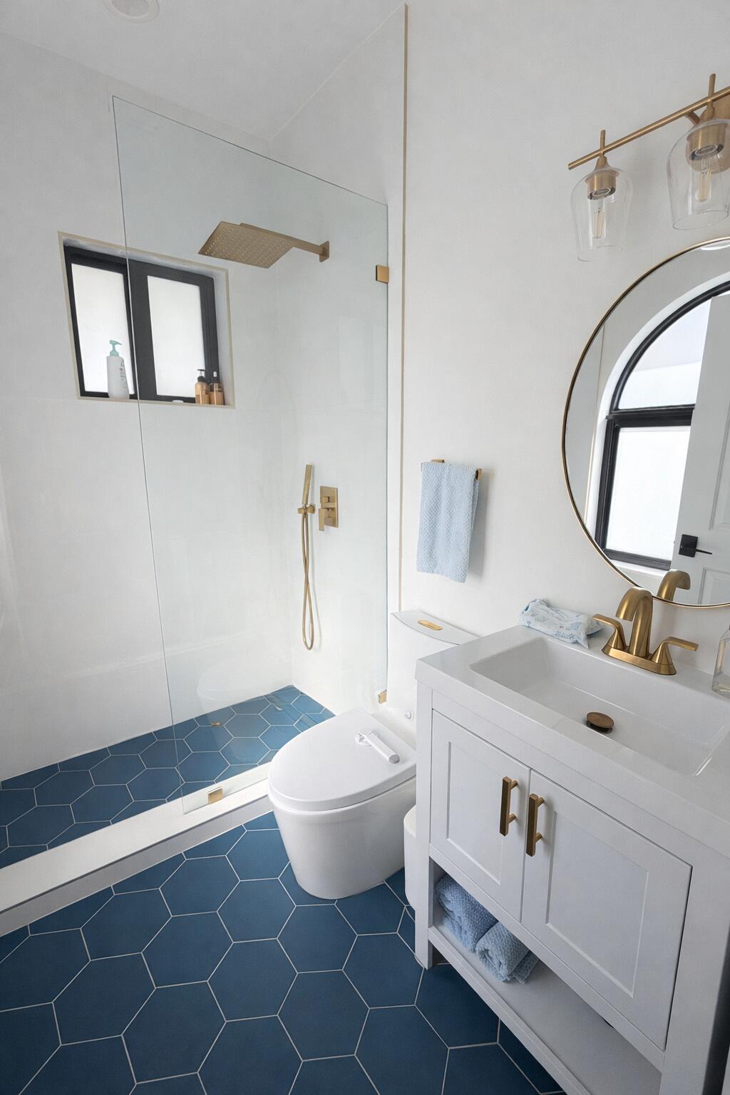 12681 Southwest 78th Street Miami, FL 33183 - Photo 8 of 16 Modern bathroom with blue and gold accen