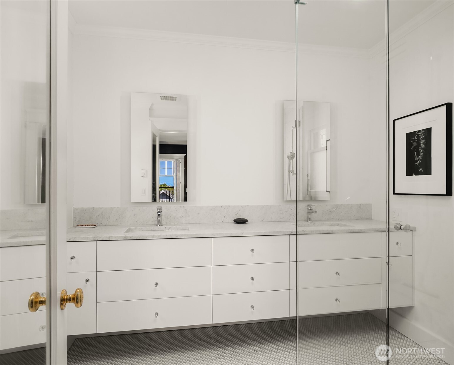 941 11th Avenue East, Unit 3 Seattle, WA 98102 - Photo 20 of 24 a bathroom with a double vanity sink and mirror