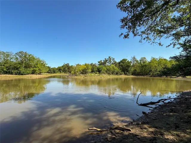 a view of a lake with houses in the background