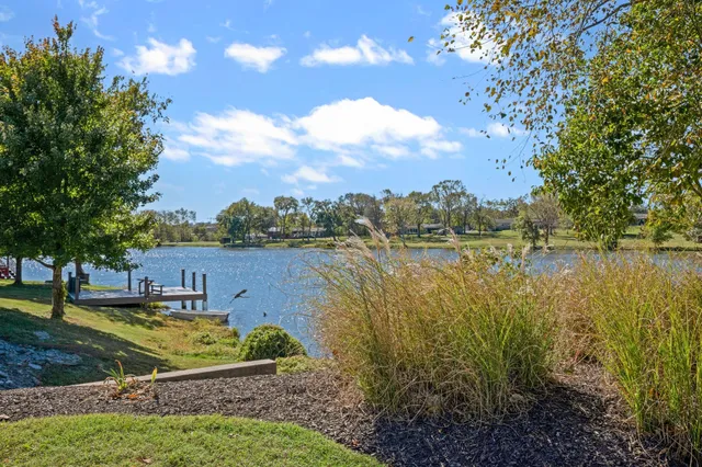 a view of a lake with houses in the back