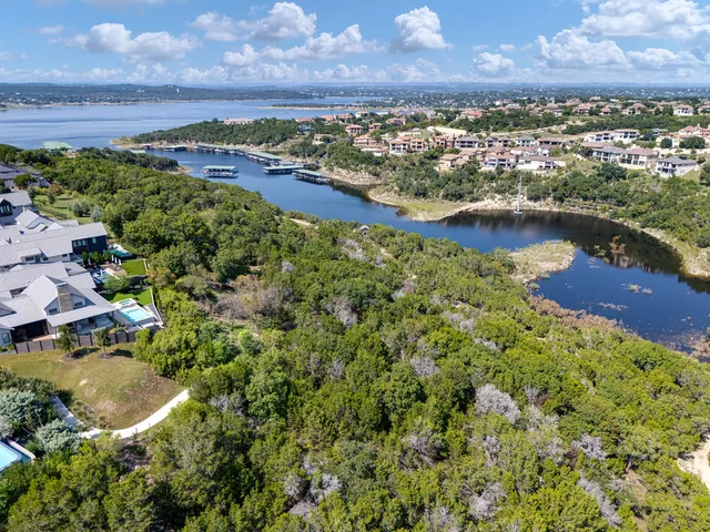 a view of a lake with a city