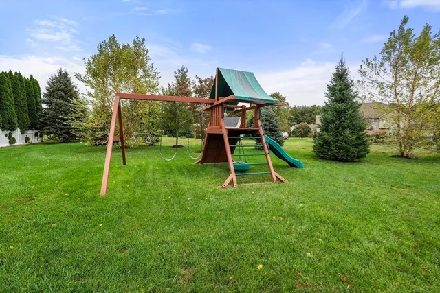 a view of a park with slide