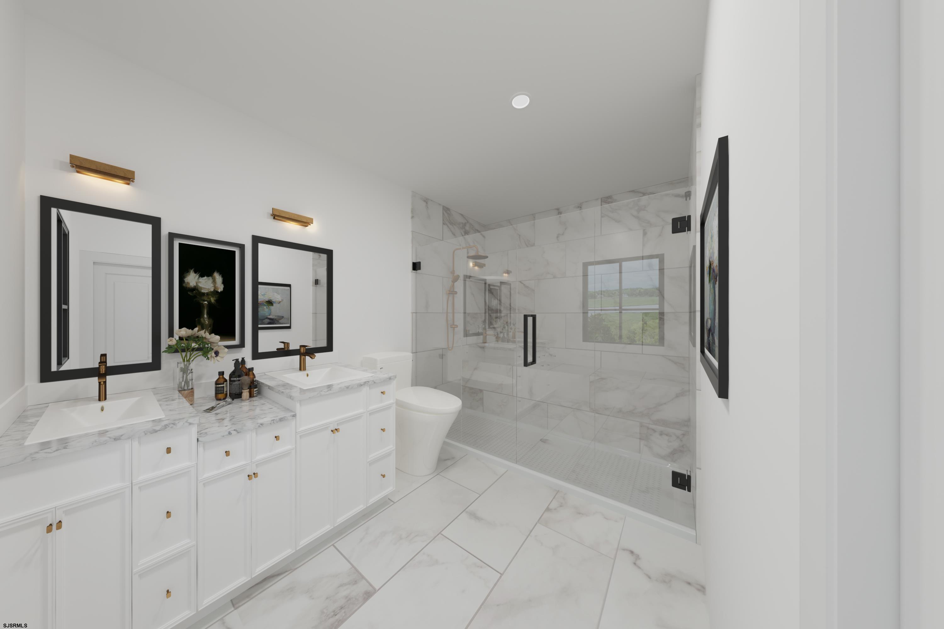 16 Creek Lane Linwood, NJ 08221 - Photo 20 of 26 a bathroom with a granite countertop sink mirror and bathtub