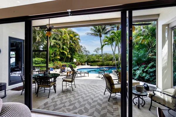 a outdoor view with a sitting space