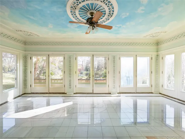 a living room with a large window