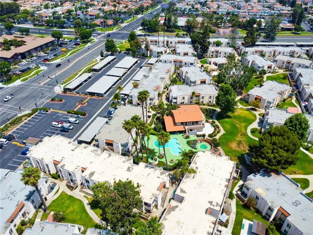an aerial view of a table and chairs