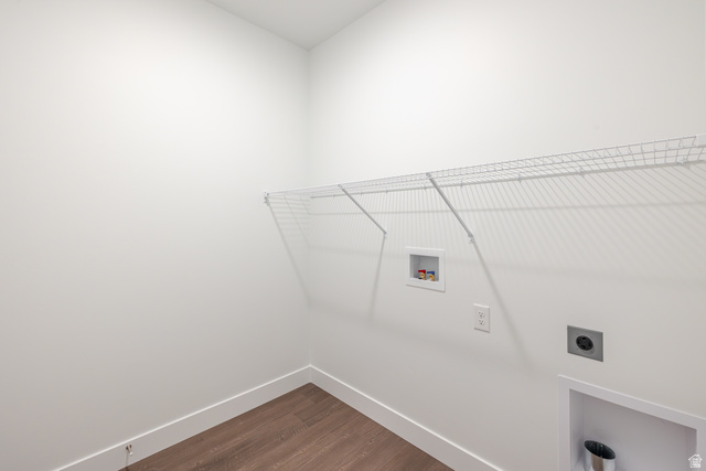 4661 Poplar Way, Unit R302 Mapleton, UT 84664 - Photo 4 of 17 Laundry area with dark wood-style floors, electric dryer hookup, and hookup for a washing machine