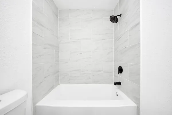 a bathroom with a bathtub