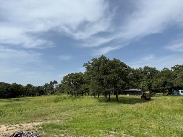 a view of a field with an trees